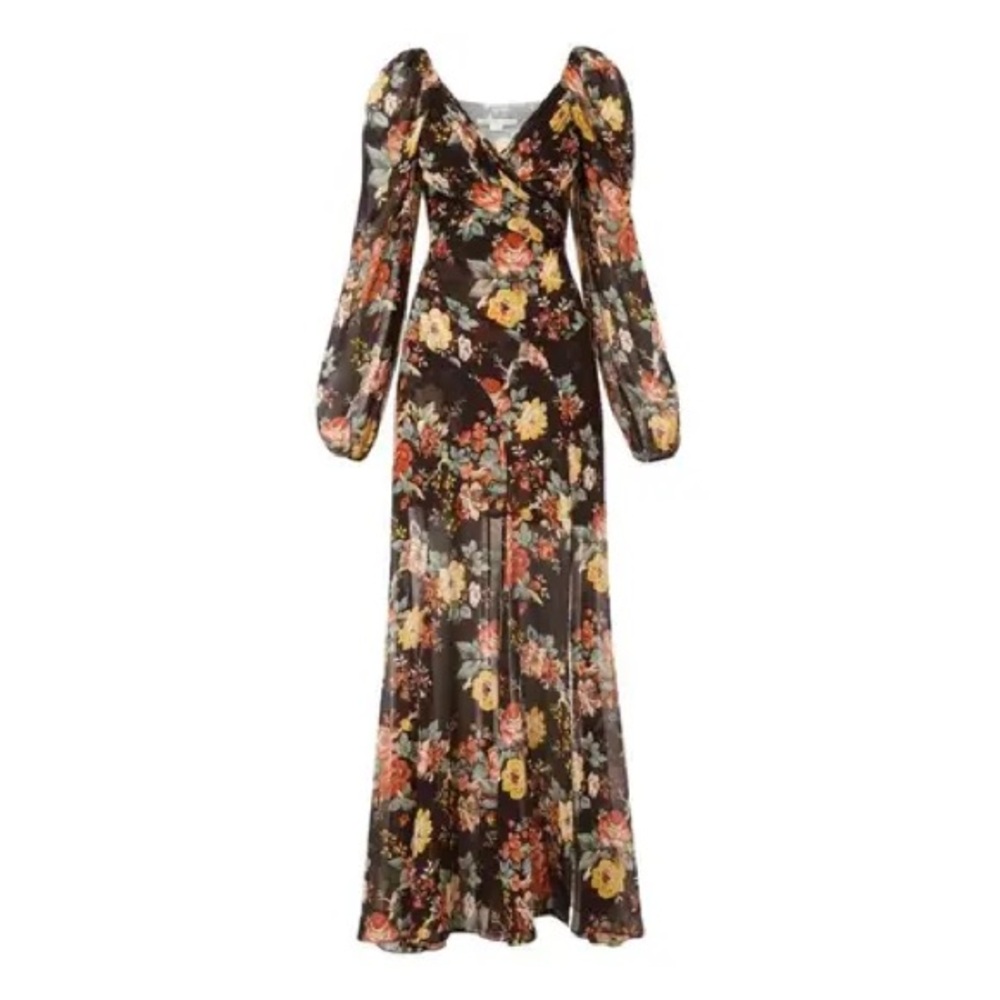 Veronica Beard Brown Silk Floral Maxi Dress Size 6